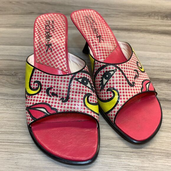 Skechers Michelle K Pink Leather Heels Womens Face Slip On Shoes Fuchsia 8.5 y2k - Picture 1 of 13